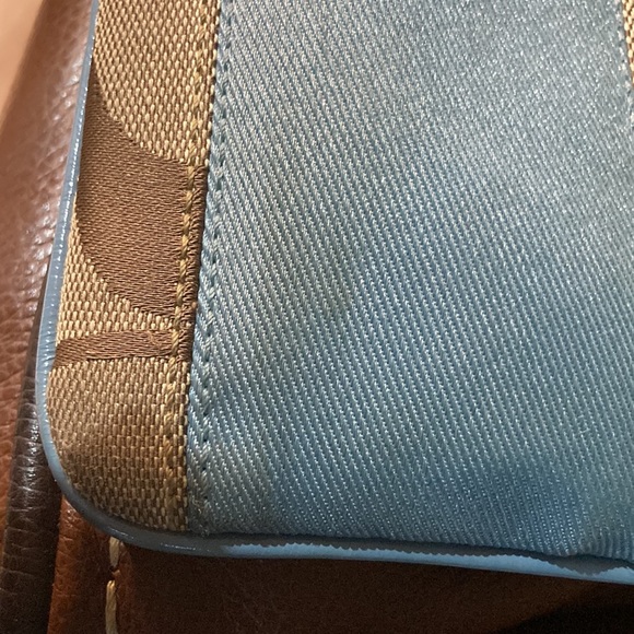 Cute authentic Coach cross body 2 tone with coach brown monogram and blue. - Picture 10 of 11